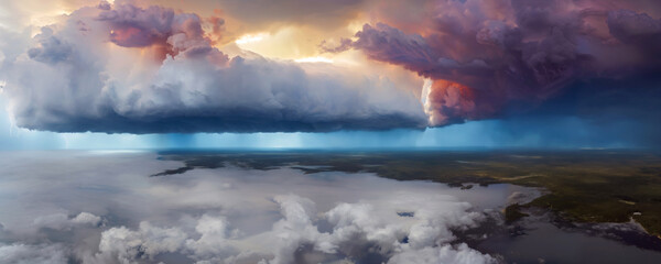 Poster - beautiful storm cloud system over landscape, dramatic cloudscape with dark sky, cumulonimbus. mother