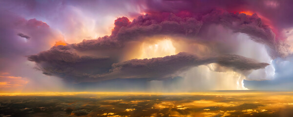 Poster - beautiful and colorful rain cloud system, dramatic cloudscape with dark sky, lightning clouds, cumul