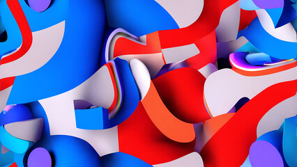 Poster - abstract mosaic background with red, blue and white dynamic shapes composition. great for modern ban