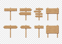 Wood Signs Set. Empty Wooden Signboards Templates Collection, Vector Illustration