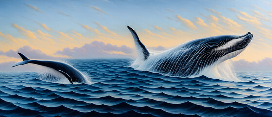 Artistic concept illustration of a abstract whale in the ocean, background illustration.