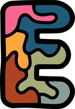 letter E vintage retro font with stained glass pattern puzzle mosaic kaleidoscope in muted colors