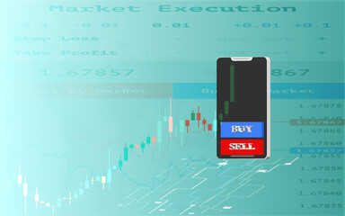 Wall Mural - Online trading on mobile. Stock and forex trading market with smartphone, vector and illustration.