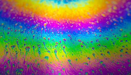 Photo of iridescent surface of soapy water. Space, halographic, psychedelic background for screensaver.