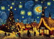 Christmas  night at village scene in style of Van Gogh, digital art, card