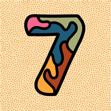 figure 7 vintage retro font with stained glass pattern puzzle mosaic kaleidoscope in muted colors