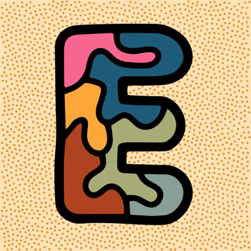 letter E vintage retro font with stained glass pattern puzzle mosaic kaleidoscope in muted colors