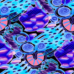 Poster - Creative seamless pattern with beautiful bright abstract elements. Colorful texture for any kind of a design. Graphic abstract background. Contemporary art. Trendy modern style. Oil paint effect.	