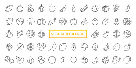 Poster - fruits and vegetables icons set. vector line icons, modern linear design graphic elements, outline s