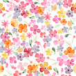 © Alla - Watercolor seamless pattern with abstract bright flowers, leaves, branches. Hand drawn floral illustration isolated on white background. For packaging, wrapping design or print.