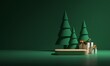 Abstract Christmas background with christmas tree and gift box green color ,podium design for showcase or product display , 3d rendering.	