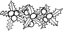Rough Hand-drawn Childlike Doodle Of Holly Branch Border. Simple Vector Black And White Outline Illustration Isolated On Transparent Background