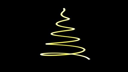 Golden animated Christmas tree on a black background. 3d rendering.