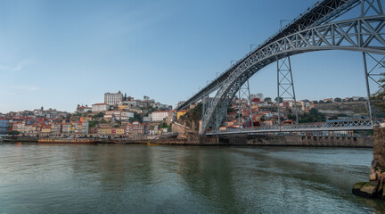 Wall Mural - Panoramic view of Dom Luis I Bridge and Ribeira Skyline - Porto, Portugal