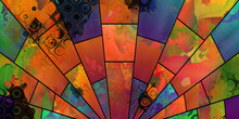 Rays Of Bold Design With Colorful Abstract Patterns Of Random Shapes And Lines