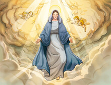 Illustration Virgin Mary Ascension To Heaven.