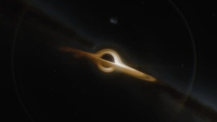 Wall Mural - Cinematic animation of supermassive black hole. Camera moves through a black hole or wormhole into another galaxy in another universe. Space, light and time are distorted by strong gravity on the