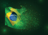 Fototapeta Konie - Brazil, on vector 3d flag on green background with polygons and data numbers