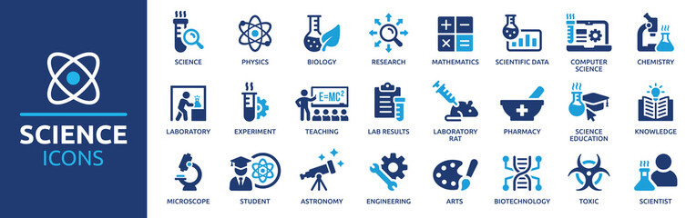science icon set. containing biology, laboratory, experiment, scientist, research, physics, chemistr