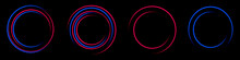 Gradient Neon Circle Frame Set. Line Light. Glowing Border Isolated On Dark Background. Colorful Night Banner, Vector Light Effect. Bright Luminous Form.