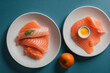 © Jackson Photography - Thinly sliced smoked salmon on white plates food illustration
