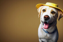 3D Rendering Happy Yellow Labrador Mix Wearing A Party Hat