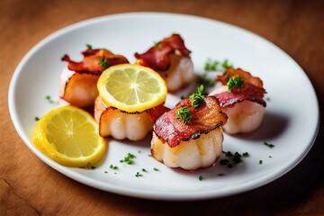 Wall Mural - A Delicious Plate of Bacon and Scallops