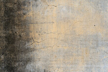 Old Yellow Dirty Cement Wall Or Ancient Black Stain Brown Paint And Cracked Concrete Table On Top View For Empty Gray Floor Background Or Ceiling Backdrop And Antique Construction With Dark Moldy