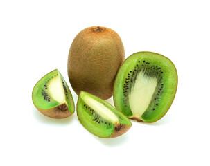 Wall Mural - Kiwi and slices isolated on white background,juicy kiwi.