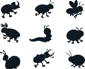 Canvas Print - Set of bugs and insects isolated vector Silhouettes