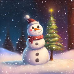 A cute snowman dressed for christmas