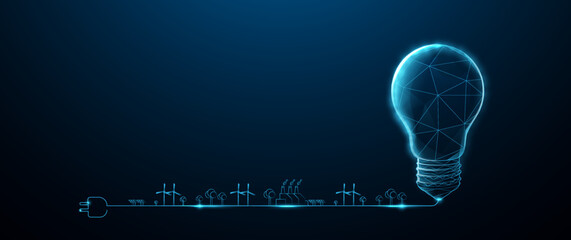 Aufkleber - 3D low polygon and Wireframe. Light Bulb. Eco friendly energy concept. Vector illustration
