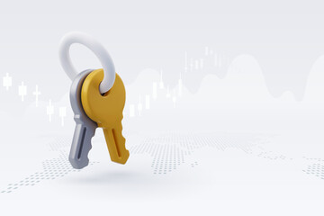 3d Vector Cartoon keys in gold and silver, Rent housing, loan, mortgage or property banner.