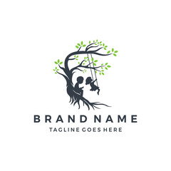 tree and kids logo, education logo design illustration