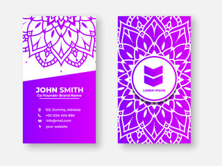 Wall Mural - Colorful gradient mandala business card design. Bright floral ornamental elements, Indian, Asian, Arabic, Islamic, and ottoman motif, Vector illustration