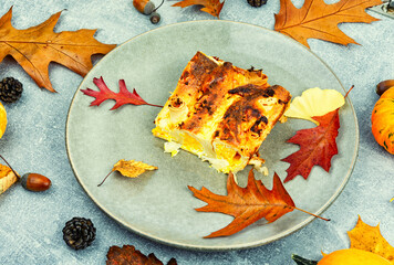 Canvas Print - Autumn pumpkin pie, homemade tart.
