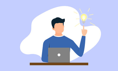 Poster - Man comes up with a job idea while working in front of a computer next to a bright light bulb. The concept of creating a new hair job is more interesting.
