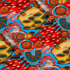 Poster - Creative seamless pattern with beautiful bright abstract elements. Colorful texture for any kind of a design. Graphic abstract background. Contemporary art. Trendy modern style. Oil paint effect.	