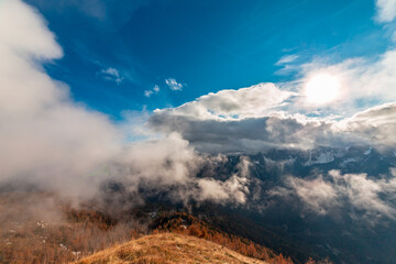 Wall Mural - Trekking in a cloudly autumn day in the Dolomiti Friulane, Friuli-Venezia Giulia