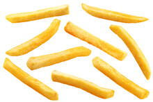 French Fries, Potato Fry Isolated On White Background, Clipping Path, Full Depth Of Field