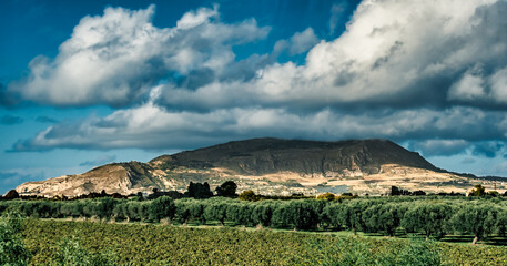 Wall Mural - Erice mountain city covered in fog on Sicily in Italy