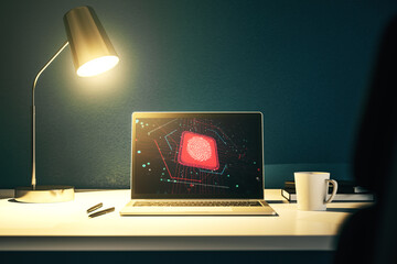Aufkleber - Modern computer screen with creative fingerprint hologram, personal biometric data concept. 3D Rendering