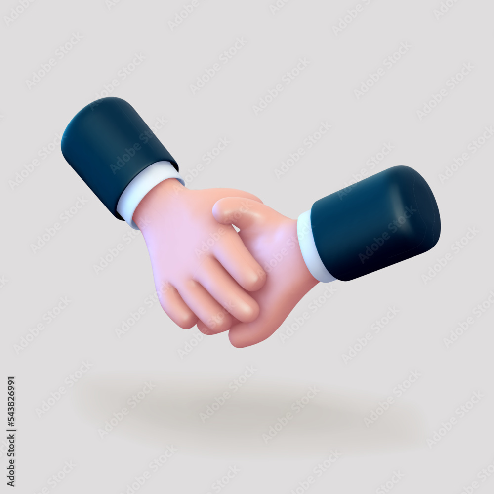 3D cartoon handshake gesture. Concept of business partnership, finance ...