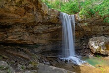 Long-exposure View Of Cucumber Falls On A Sunny Day In Ohiopyle State Park
