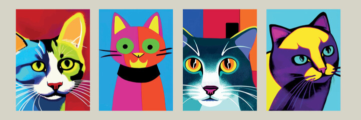 Naklejka na meble colorful cat head icon on pop art style. charming colorful cat animals in pop art style. Cat Pop Art, WPAP design, Pop Art Style. amazing colors. suitable for screen printing t-shirts, book covers
