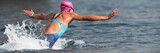 Fototapeta Kawa jest smaczna - Swimmer at the start, jump flight into the ocean