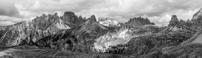 Scenic wild alpine landscape around the 3 Zinnen mountains, the dolomites in South Tyrol