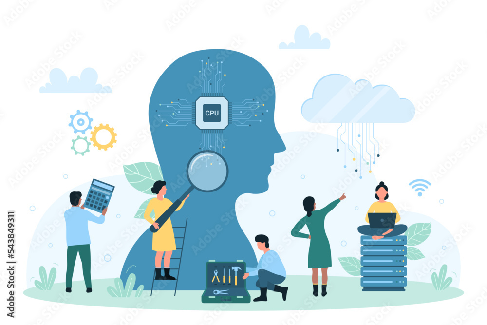 Artificial intelligence, machine learning vector illustration. Cartoon ...