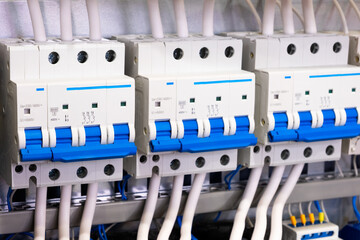 Poster - new automated system of electric power supply and distribution. Electric boxes with high-voltage equipment. The scheme for supplying electric power through the main and reserve channels