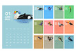 © Tanatphong - Calendar 2023 , calendar birds design , color background week start Sunday template vector.
